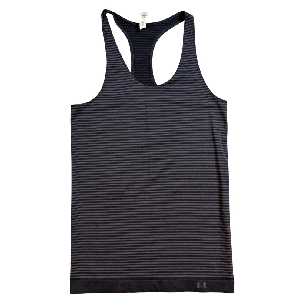 Under Armour HeatGear Tank Top Womens Large Black Grey Striped Racerback Fitted